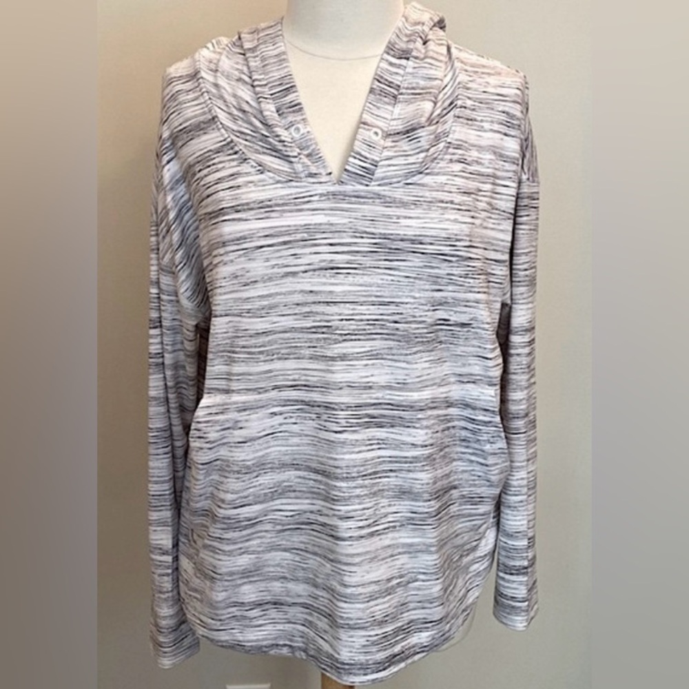 Lole Woman’s White Grey Print SZ M Athleisure Casual Activewear Hoodie Top